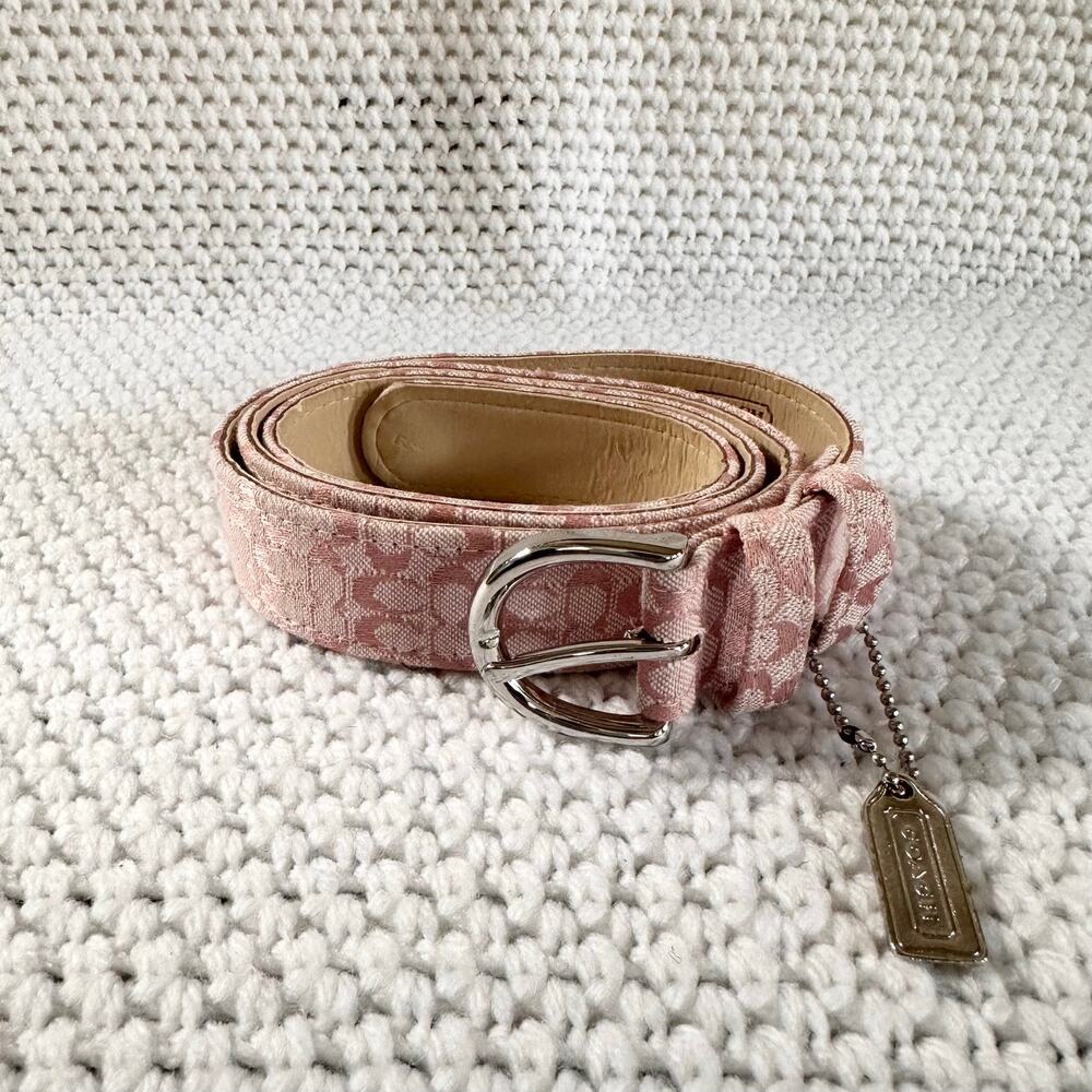 Coach Vintage Y2K Pink Canvas Signature CC Soho Slim Waist Belt Metal Fob Large - Picture 4 of 7